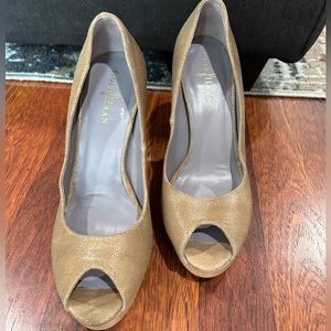 Cole Haan Peep Toe Pumps - Shimmery Nude Suede/Leather